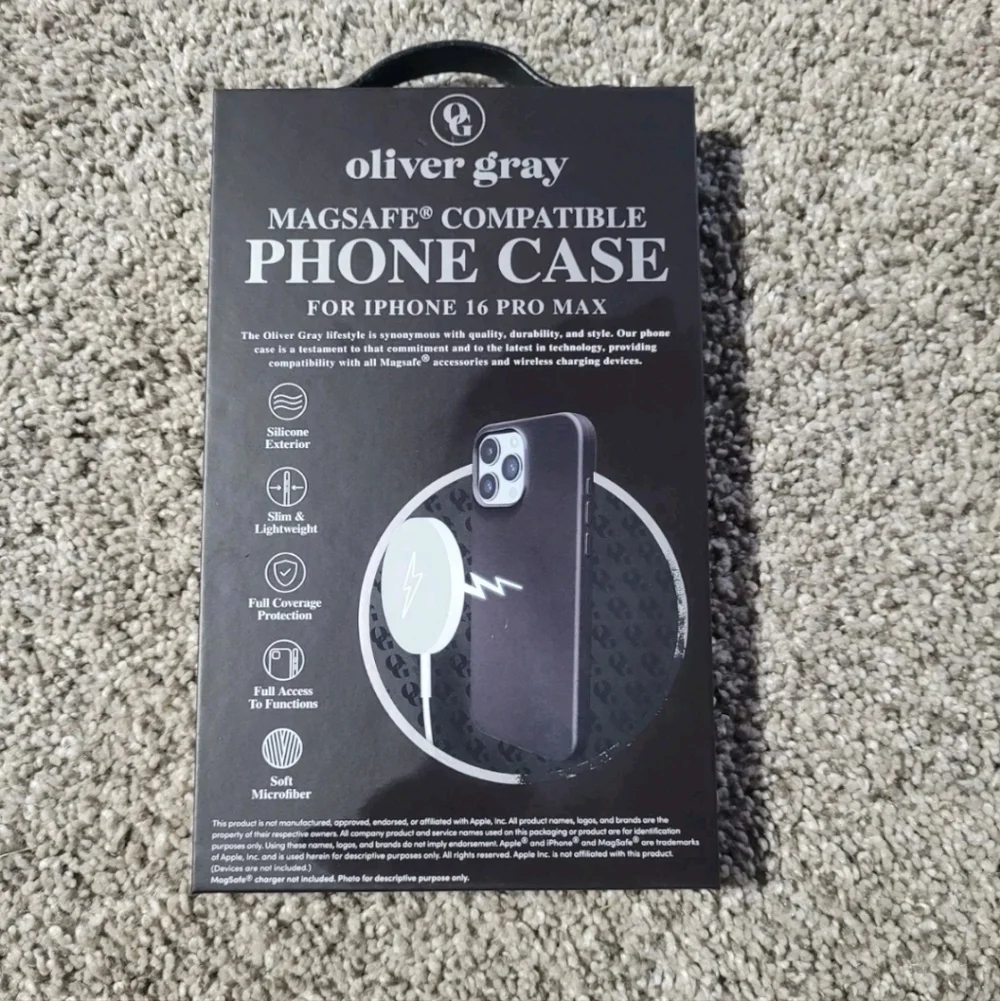 Oliver Gray iPhone 16 Pro Max Magsafe Smooth Silicone Black Cell Phone Case NEW